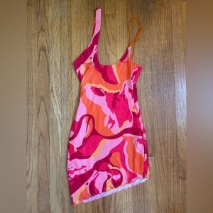 Salty. Asymmetrical Pink and Orange Mini-Dress